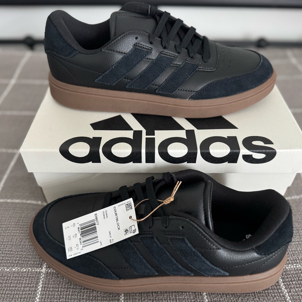 TWO Pairs of Adidas Men's Black and Brown Court Block Sneakers, Size 9